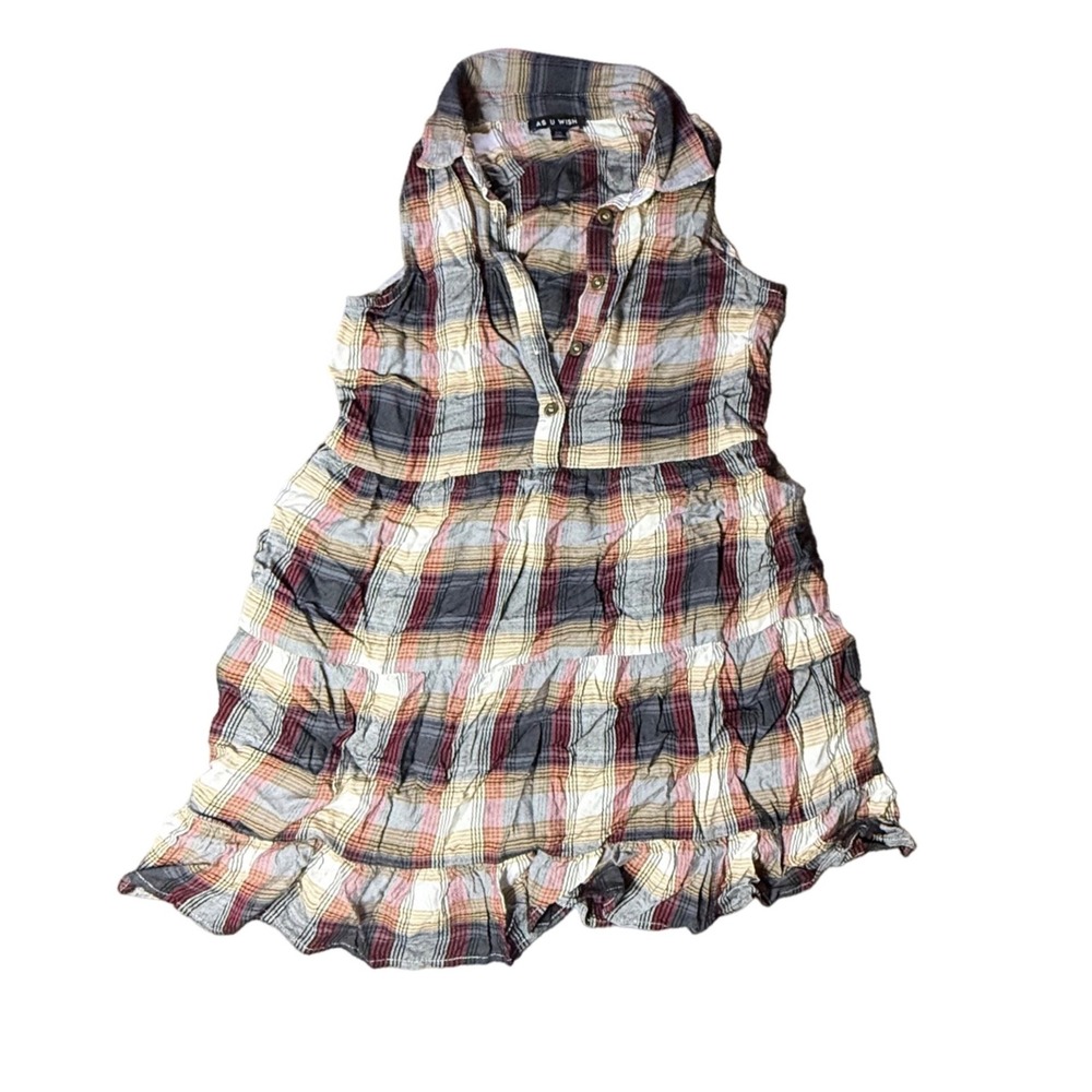 AS U WISH Plaid Sleeveless Top Tiered Ruffle‎ Hem Casual XS